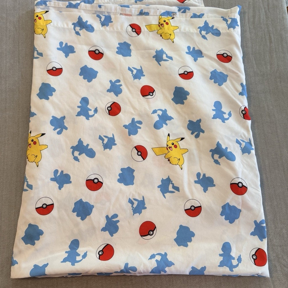 Vintage Pokemon Twin Flat Sheet Pikachu Pokeball Blue Silhouette Nintendo